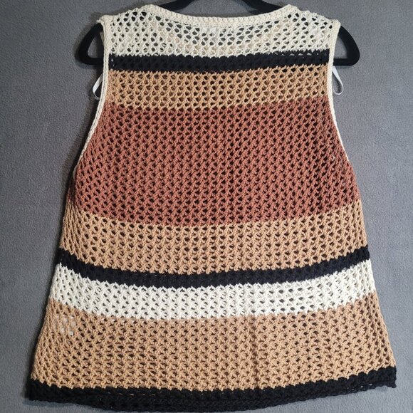 DR2 Loose Knit Tank Top Women's Medium Brown/White/Black/Tan - Picture 3 of 3